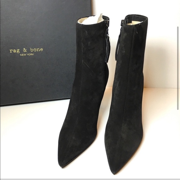Wes Black Suede Pointed Stiletto Metal Heel Boot - Picture 2 of 4